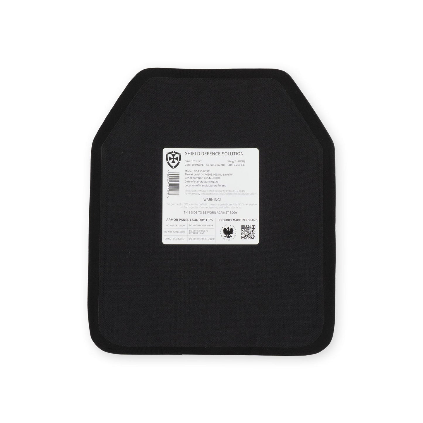 10"x12" Single Curve SAPI Front Plate - Ceramic (AlO) - Shield Defence Solution