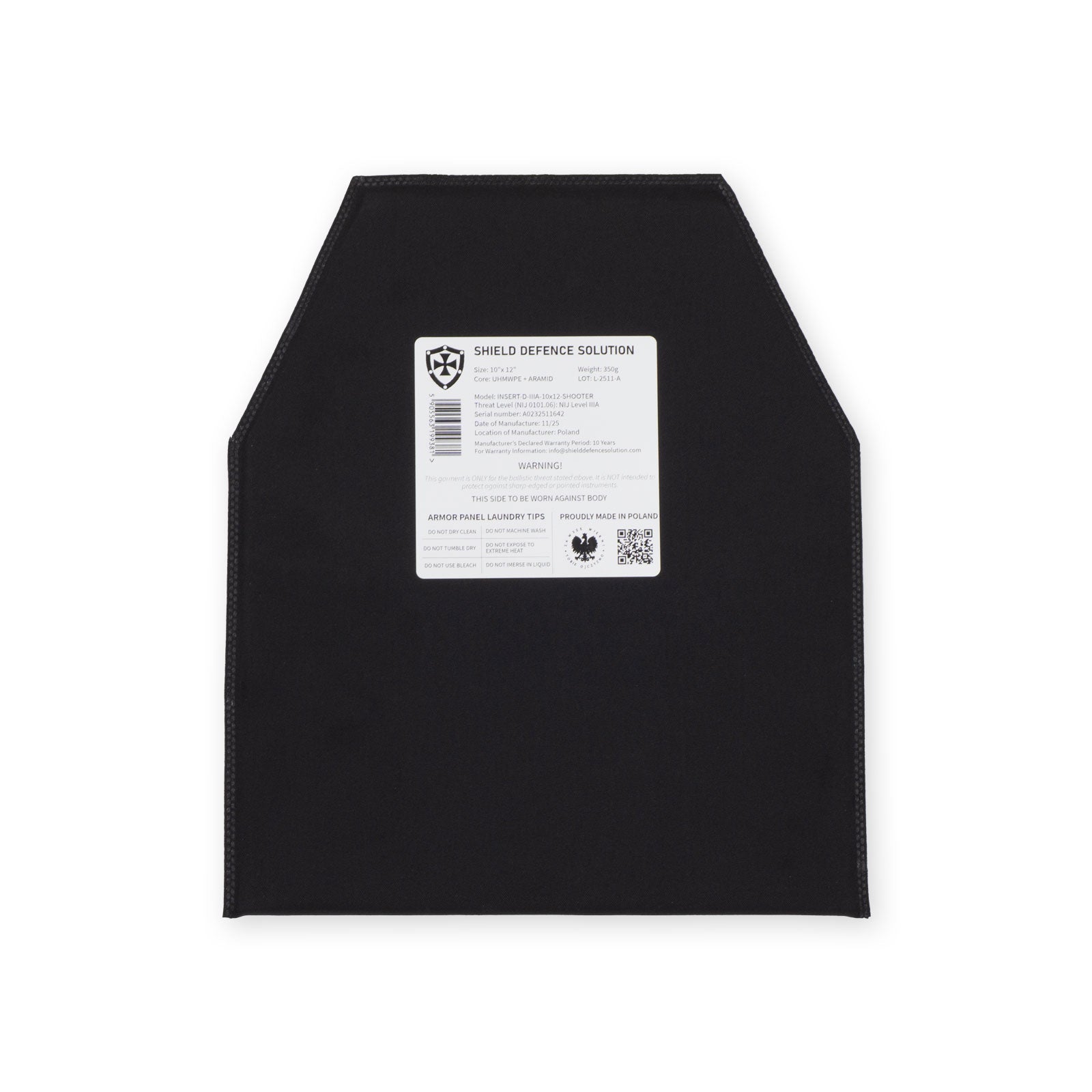 10"x12" Soft Armor Insert Panels Shooters Cut | Front & Back Protection - Shield Defence Solution