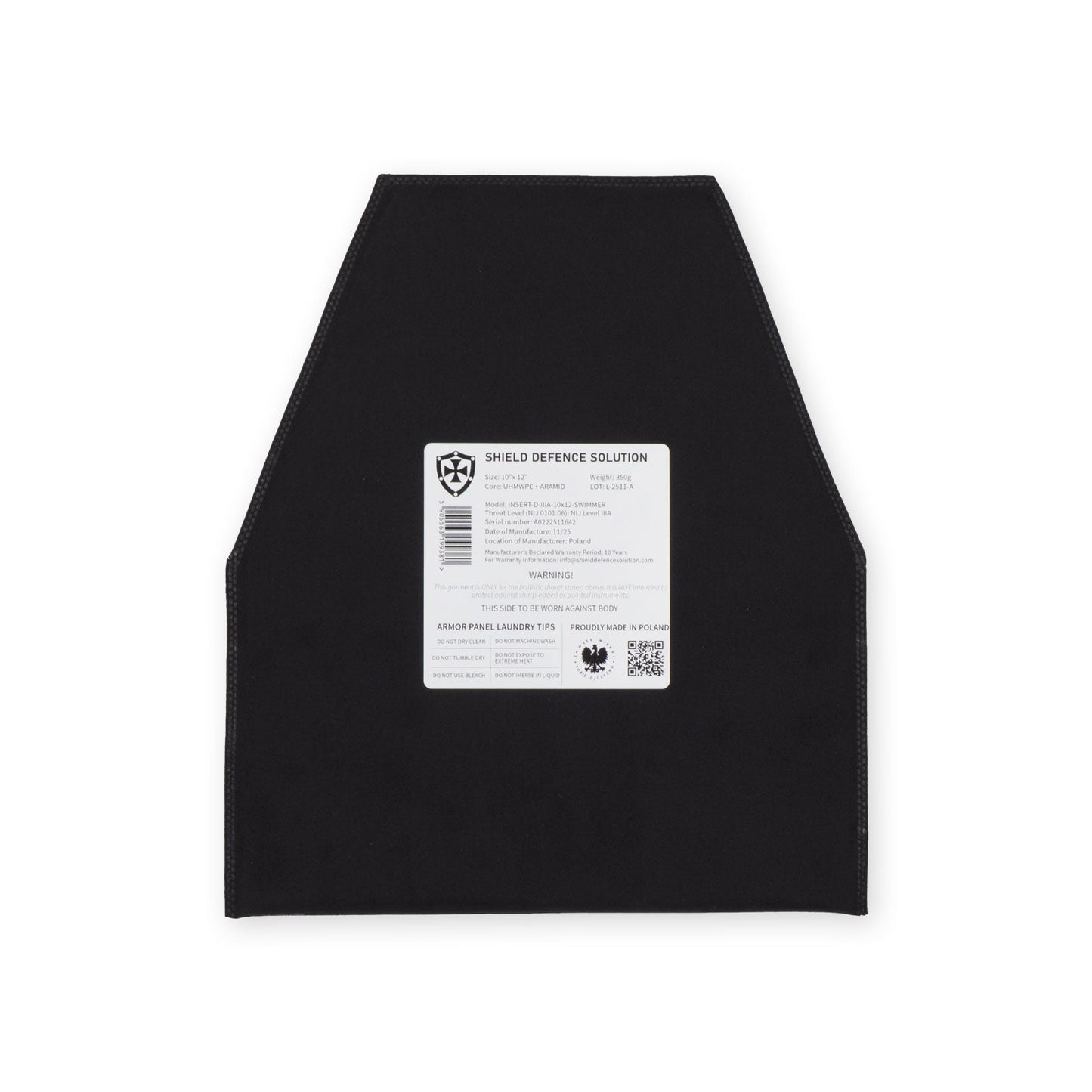 10"x12" Soft Armor Insert Panels Swimmers Cut | Front & Back Protection - Shield Defence Solution