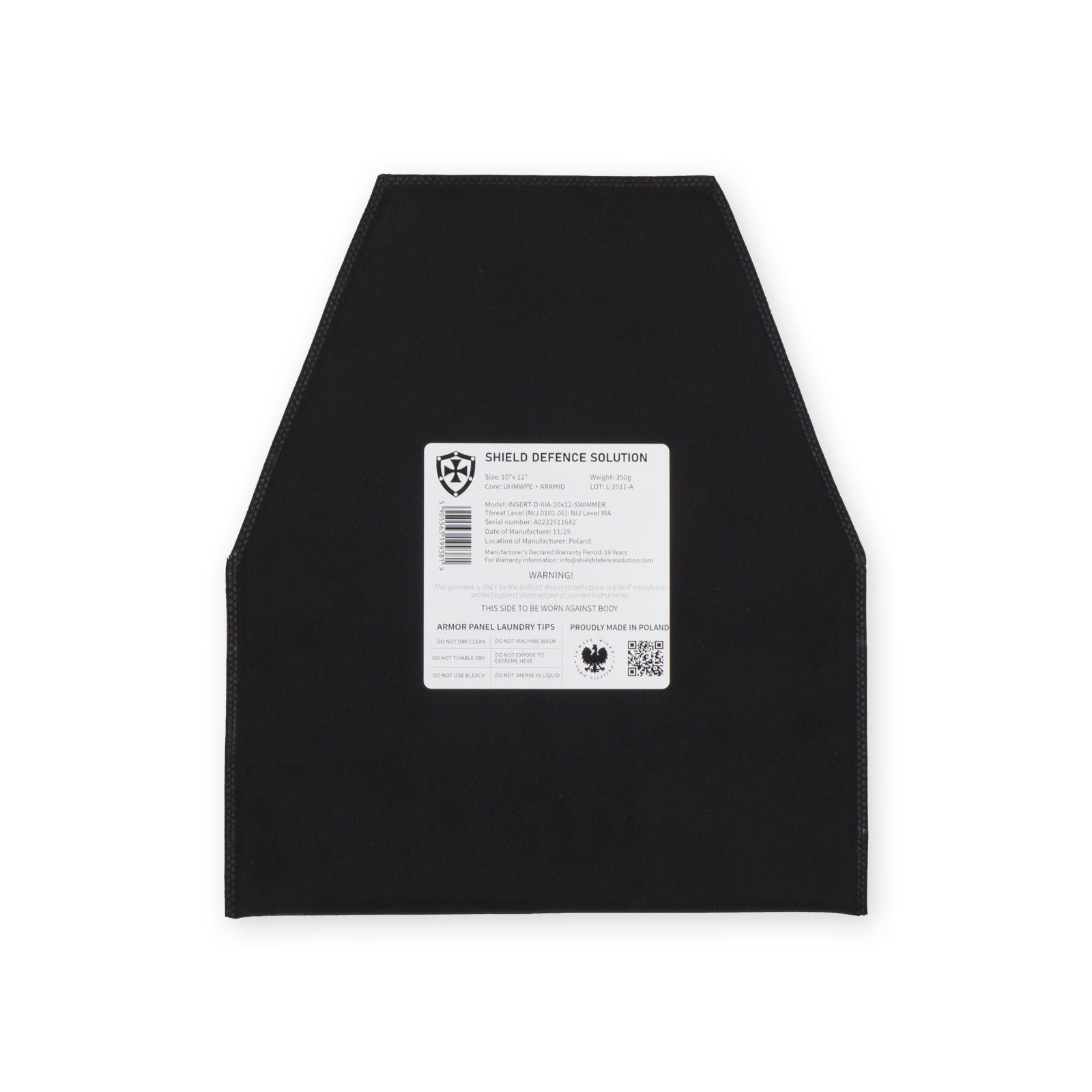 10"x12" Swimmers Cut Soft Armor Insert - Shield Defence Solution