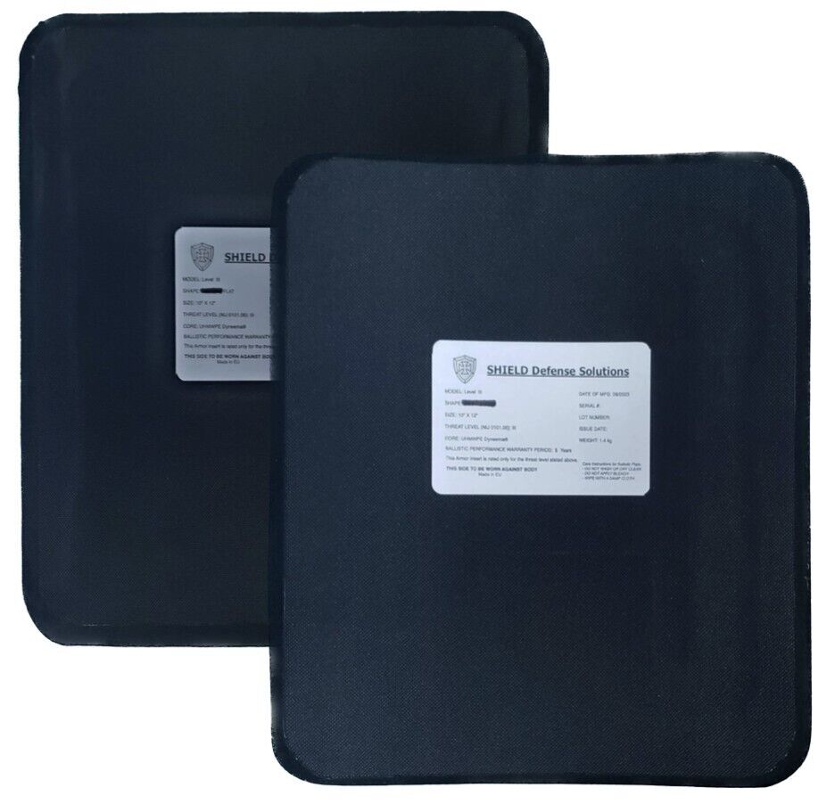 Pair of Hard Armor Plates | Single Curved Front & Flat Back | UHMWPE (Dyneema)