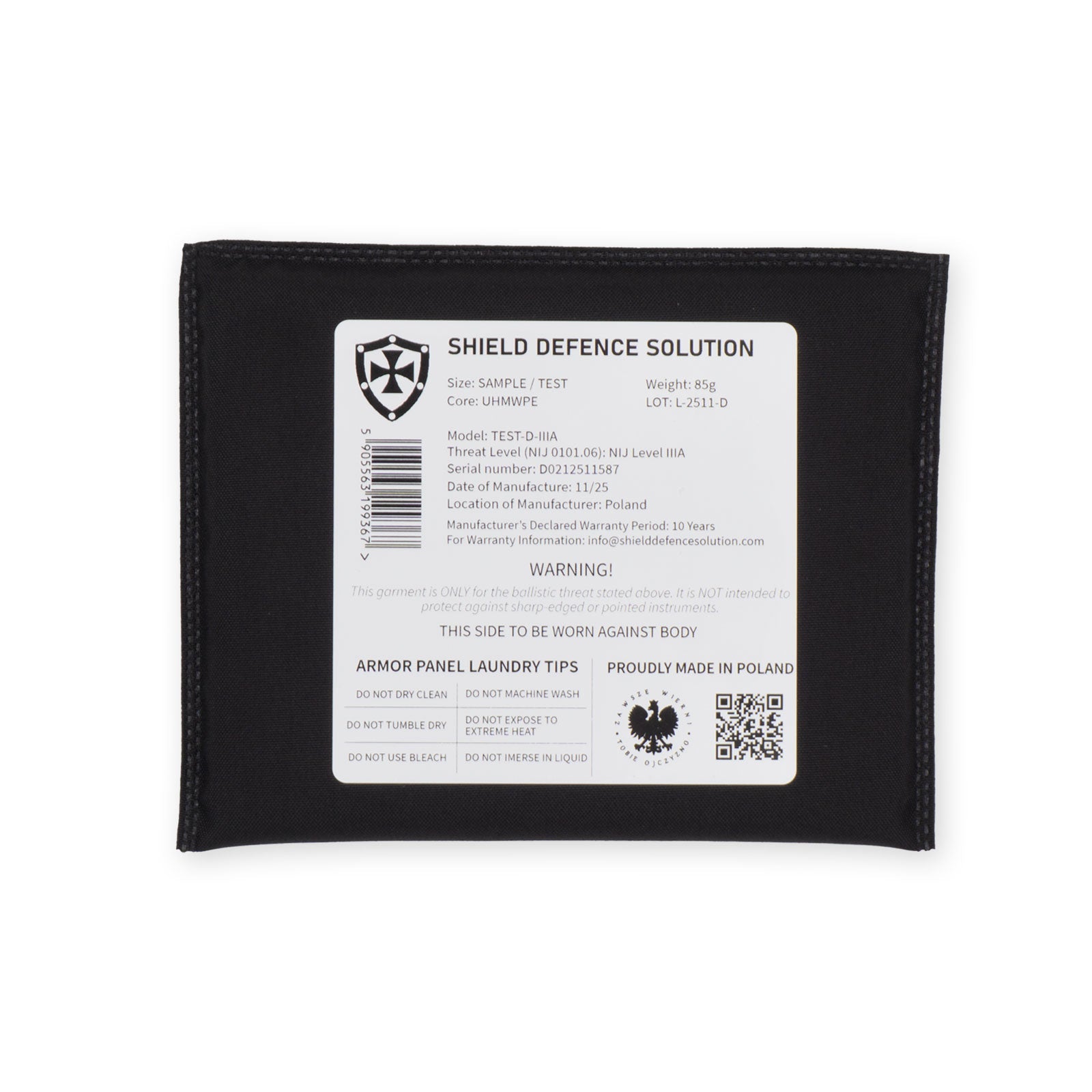 Test Ballistic Insert - Shield Defence Solution